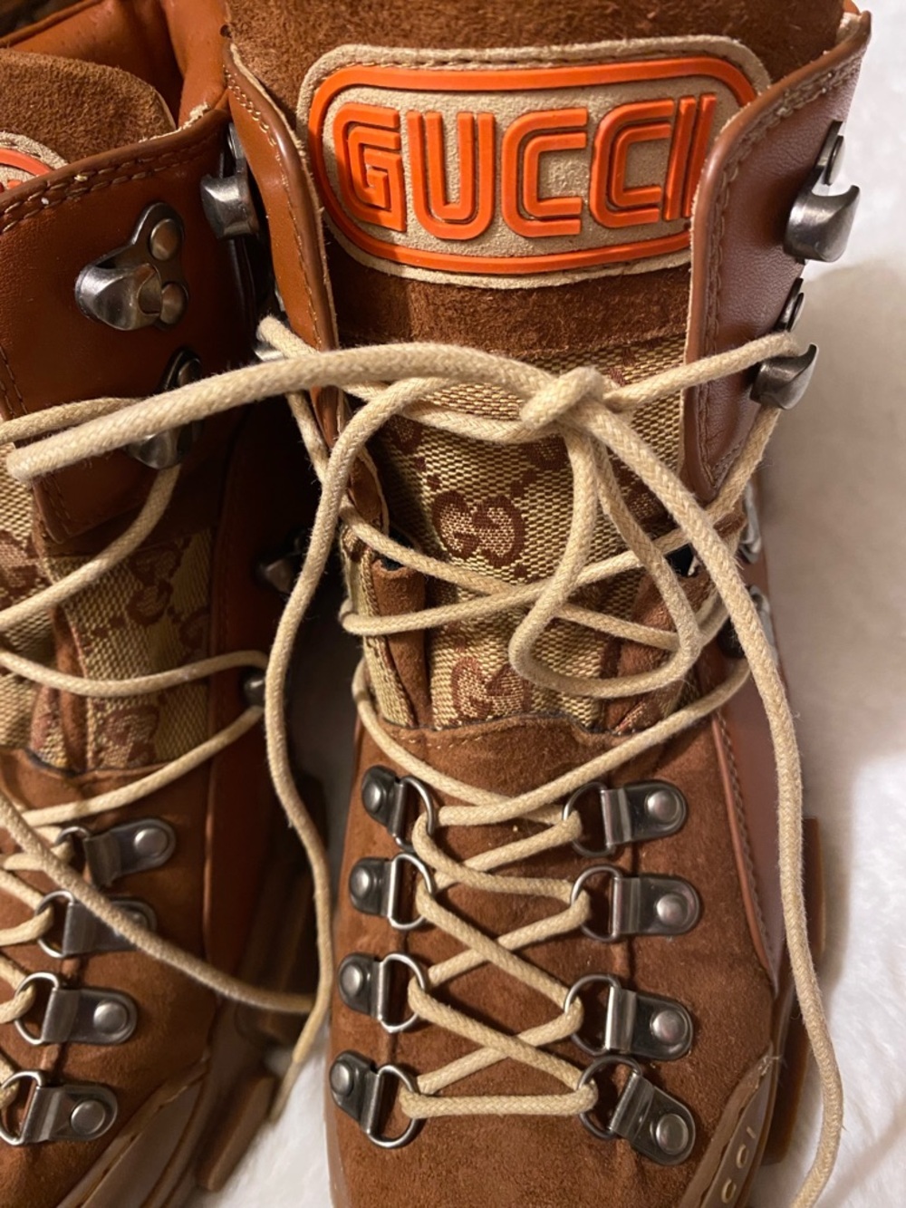 Gucci Brown Suede Canvas Lace Up Boots Women’s 7.5 - Picture 3 of 6